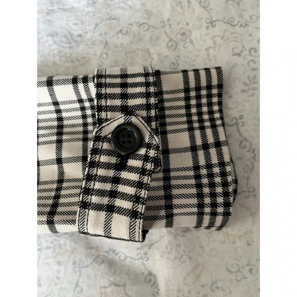 ANN TAYLOR Women's Houndstooth‎ Twill Trend Coat XL Black Beige Pocket Button Up - Picture 10 of 16